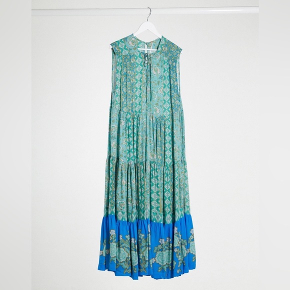FREE PEOPLE HANALEI BAY LACE UP TIERED OVERSIZED TIERED FLORAL MAXI DRESS XS - Picture 9 of 16